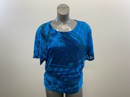 Pretty Women&#39;s Blue Lace Overlay Top Size medium Short Sleeve Polyester Blend - £7.03 GBP