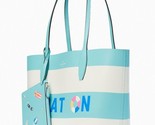 Kate Spade Splash Reversible Tote Pouch Blue Leather White Stripe K7324 ... - £116.80 GBP