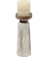White Wash Wooden Candle Holders Pillar, Handcarved Rustic (3.9&quot;x3.9&quot;x10... - £7.66 GBP