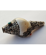 Conch Shell Carved White Metal &amp; Stones 6&quot; - Nepal - £23.44 GBP