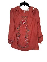 Umgee Women Top Tunic Cold Shoulder Embroidered Burnt Ruffled Cuff Orange Sz. XL - $17.86