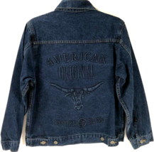 WESTERN BRAND American Original SF Trucker Longhorn Embossed Blue Denim Jacket S - £11.87 GBP