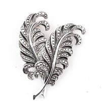 Vintage W Germany Marcasite Pin Brooch Feather Design 2 Inches Long - £13.15 GBP