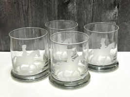 4 Etched Lowball Glasses w Galloping Horse Equestrian Dressage Rider Hea... - £58.26 GBP