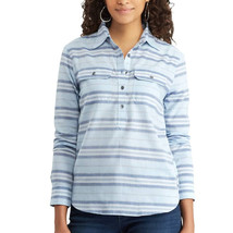 Chaps Light Denim Shirt Women S Blue Striped 1/2 Button Front Pullover Top - £10.03 GBP