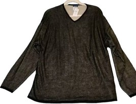 Vtg Cousin Johnny Mens Size Xxl Black Tan Sweater Made In Usa Rayon V Neck Nwt - £48.61 GBP