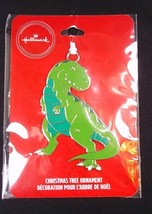 Hallmark Dinosaur T-Rex flat metal Christmas ornament on card 2019 NEW - $6.60
