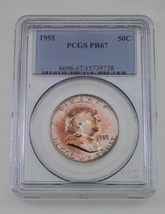 1955 50C Silver Franklin Half Dollar Proof Graded by PCGS as PF67! Nice Toning - £93.67 GBP