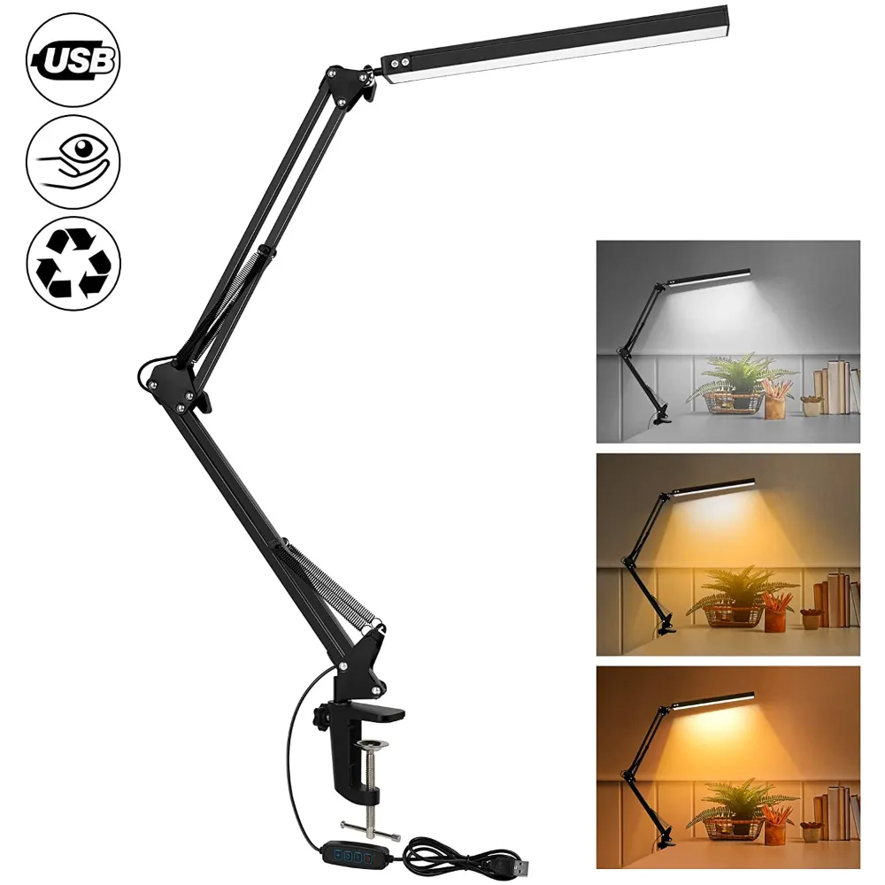LED Desk Lamp with Clamp 10W Swing Arm Desk Lamp Eye-Caring Dimmable Des... - $21.41+