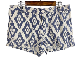 Magellan Shorts 12 Linen Cotton Blend White Blue Gray Block Print Womens... - £29.68 GBP