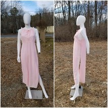 Vtg 60-70s Dutchess Pink Nylon Long Lingerie Gown Side Slits+ sheer pant... - $54.45