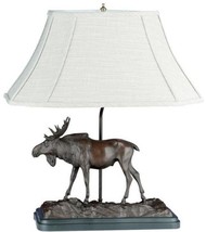 Sculpture Table Lamp Rustic Bull Moose Traditional Hand Painted OK Casting Linen - £523.91 GBP
