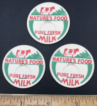 3 VTG Cow Nature&#39;s Food Pure Fresh Milk Dairy Bottle Cap Lid 1 5/8&quot; Maverick - £7.18 GBP