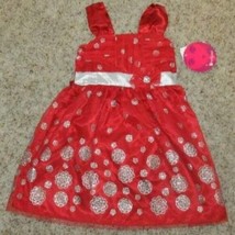 Girls Dress Holiday Party Emily West Red &amp; Silver Sparkly Glitter Sleeve... - $17.82