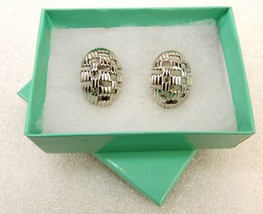 Monet Vintage Silver-Tone Button Earrings, Reticulated Basket Weave, JWL-128 - £11.70 GBP