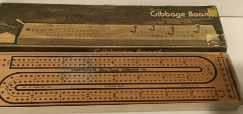 Vintage Wooden Cribbage Board in Box Instruction Continuous Track Cleveland Ohio - $24.50