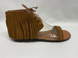 Minnetonka Havana Size 7 Brown Suede Leather Fringe Flat Lace-up Sandals 71351 - £22.15 GBP