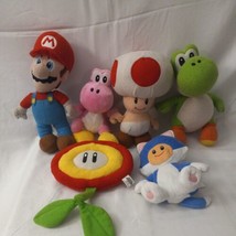 RARE Nintendo Super Mario Plush Lot Of 6 Mario,Yoshi,Toad,Cat Toad, Fire Flower - £33.31 GBP