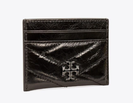 Tory Burch Kira Chevron Metallic Pave Logo Leather Card Case Holder ~NWT~ Black - £93.38 GBP
