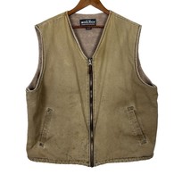 Woolrich Vest Men XL Brown Sherpa Fleece Lined Canvas Full Zip Work Outdoor WORN - £27.92 GBP