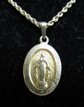 Gorgeous 14k Yellow Gold Virgin Mary Pendant Medal &amp; 18.5&quot; Rope Chain 4.... - $420.75