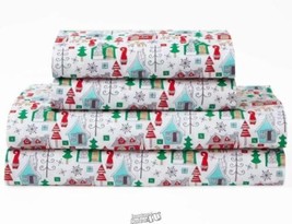 Holly Jolly Christmas Holiday Microfiber Chalet Village Sheets Full - £29.70 GBP