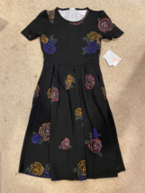 New with Tags LulaRoe Amelia Dress XS Black Geometric Floral pixel Roses - £18.26 GBP
