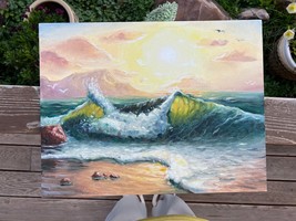 Original oil painting, golden sunset, contemporary art, sea painting, sea sunset - £183.85 GBP