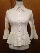 ROBERT RODRIGUEZ White Cotton Blend Lace Detail Princess Sleeve SZ 8 - $127.71