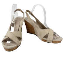 Ugg Hazel Sandals Suede 10 Beige Cork Wedge 4&quot; Heels - $34.64