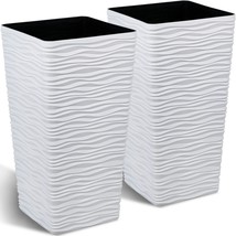 Worth Garden 2-Pack Tall Tapered Planter - Plastic White Square Plant Pots - 22&quot; - $112.01