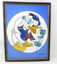 Angry Donald Duck on Old Phone Painting Maeng &#39;10 Acrylic Canvas 16&quot; x 13&quot; OOAK - £77.27 GBP