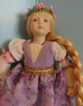 vintage 7&quot; porcelain avon 1986 &quot;rapunzel&quot; doll blonde long  hair/ purple dress - £10.33 GBP