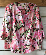 Petite Linen Pnk Coral Abstract Floral Women&#39;s PM Jacket Blazer Ovr Blouse asis - £22.64 GBP