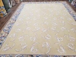 Vintage Aubusson Flatweave Area Rug 9x12 Wool Beige Handmade French European - £1,606.16 GBP