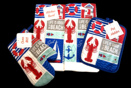 Life Is Good at the Beach Dish Towels Oven Mitt Pot Holder Set of 4 Beac... - £20.71 GBP