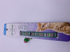 Li’l Pals OneSize Kitten Collar Up To 8” Pink/Green Striped W/ Bell &amp; Ac... - £5.13 GBP