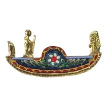 Vintage Italian Micro Mosaic Brooch Man In Gondola Gold Tone With Center Rose - £27.87 GBP