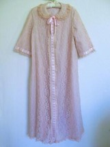 Vtg 50s Odette Barsa Lace Robe Satin Ribbon Bow Dressing Gown Tearose Pink M L - £46.90 GBP