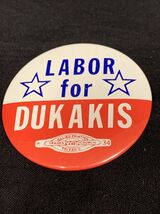 Labor For Dukakis Union Presidential Campaign 1988 Vintage Pin-Back Butt... - $7.91