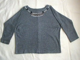 Rafaella Long Sleeve Gray 100% Cotton Top with Embellishments Size L Large - £11.56 GBP