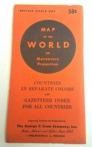 Vtg 1950&#39;s Cram&#39;s Modern Series Pocket Map of the World On Mercators Pro... - £11.13 GBP
