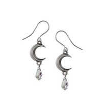 Alchemy Gothic E477C Moon Crystal Earrings Iridescent Tear Drop Crescent... - $26.99