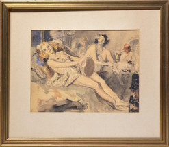 Cabaret Dancers girls Austrian watercolor painting in fraimed by R. Geiger 1930s - £443.39 GBP