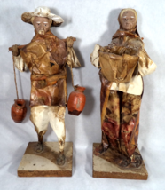 Set of 2 Vintage Mexican Paper Mache Folk Art Figurines Man and Woman Co... - $26.27 CAD