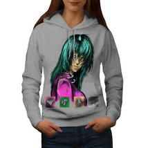 Wellcoda Anime Green Funk Womens Hoodie, Colorful Casual Hooded Sweatshirt - £29.31 GBP