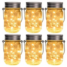 Hanging Solar Mason Jar Lights, 6 Pack 30 Led String Fairy Lights Solar Lanterns - £43.49 GBP
