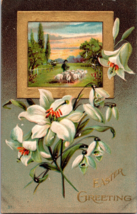 C1910 Easter Postcard Sheep flower herder a1 - $23.16