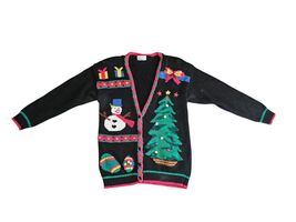 Yarnworks Snowman Christmas Tree 3D Ugly Christmas Sweater Cardigan Wome... - $29.40