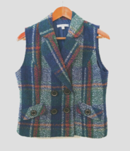 Cabi WM M Vest Double Breasted Front 2 Decorative Pockets Blue White Red Tweed - $24.18